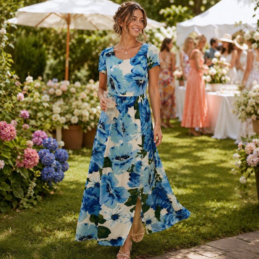 Paper Crown Floral Print Fit And Flare Maxi Dress SzXS Romantic Garden Party
